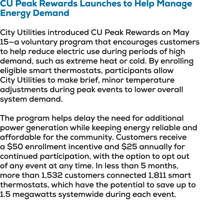 CU Peak Rewards Launches to Help Manage Energy Demand City Utilities introduced CU Peak Rewards on May 15—a voluntary...