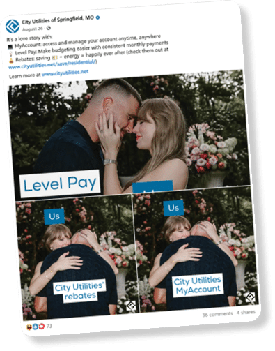 Facebook post with photos of Travis Kelce and Taylor Swift engagement photos