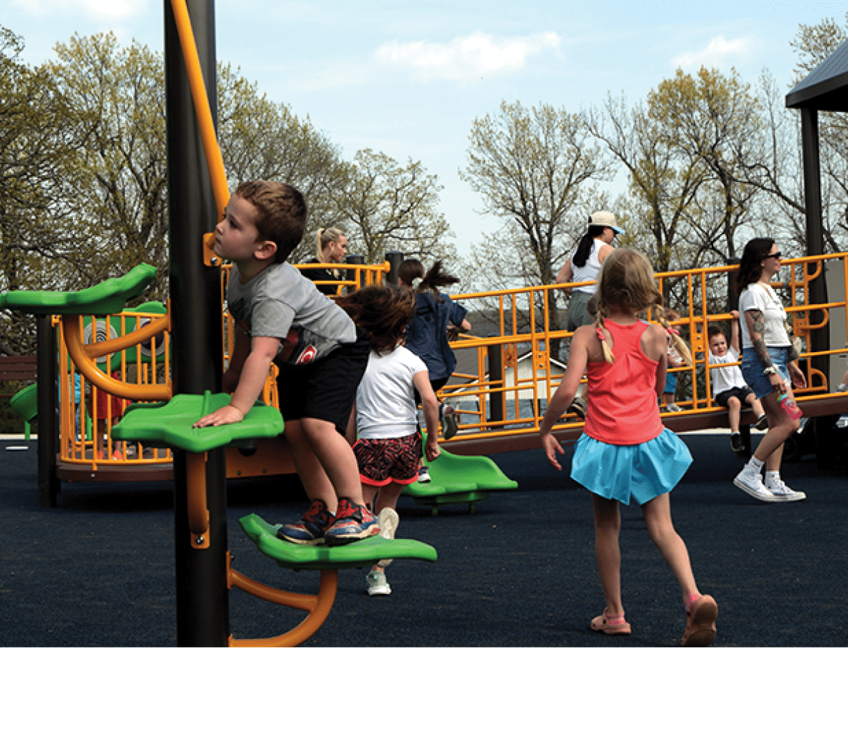 Children playing on playground equipment
