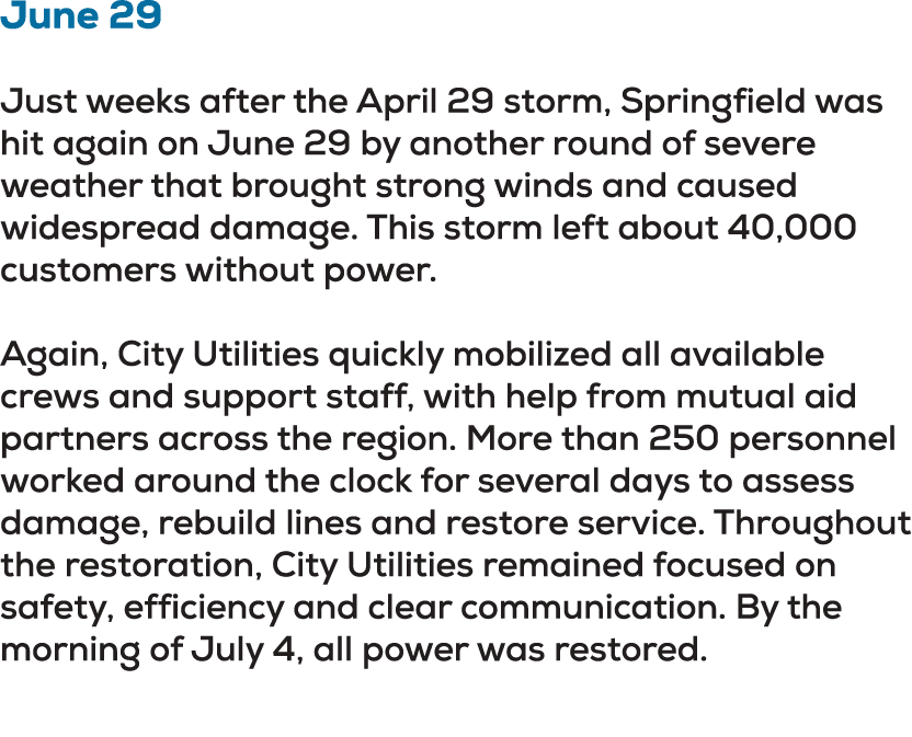 June 29 Just weeks after the April 29 storm, Springfield was hit again on June 29 by another round of severe weather ...