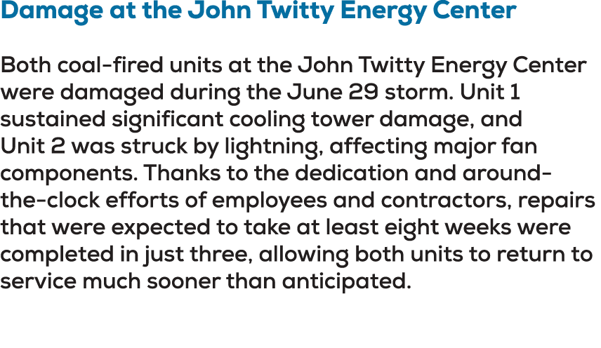 Damage at the John Twitty Energy Center Both coal fired units at the John Twitty Energy Center were damaged during th...