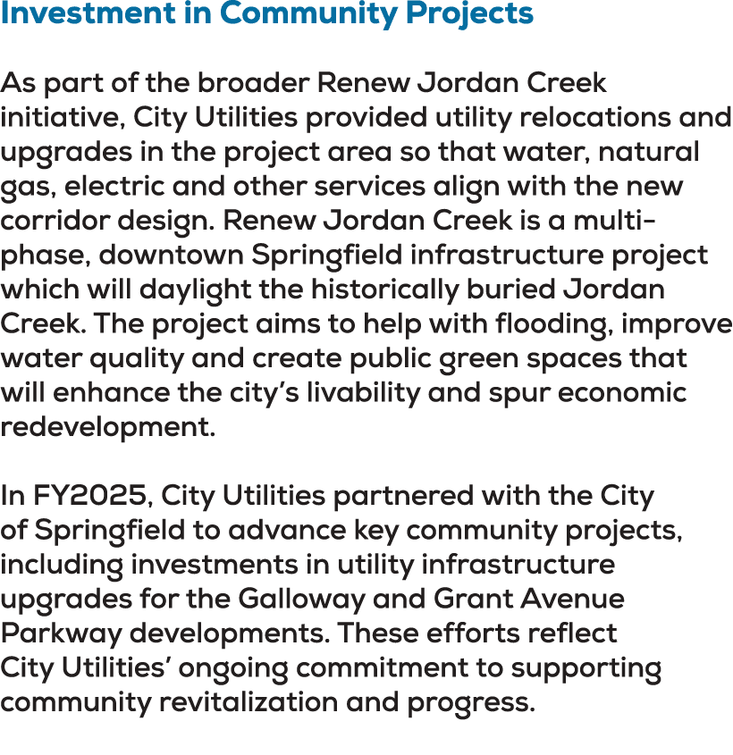 Investment in Community Projects As part of the broader Renew Jordan Creek initiative, City Utilities provided utilit...