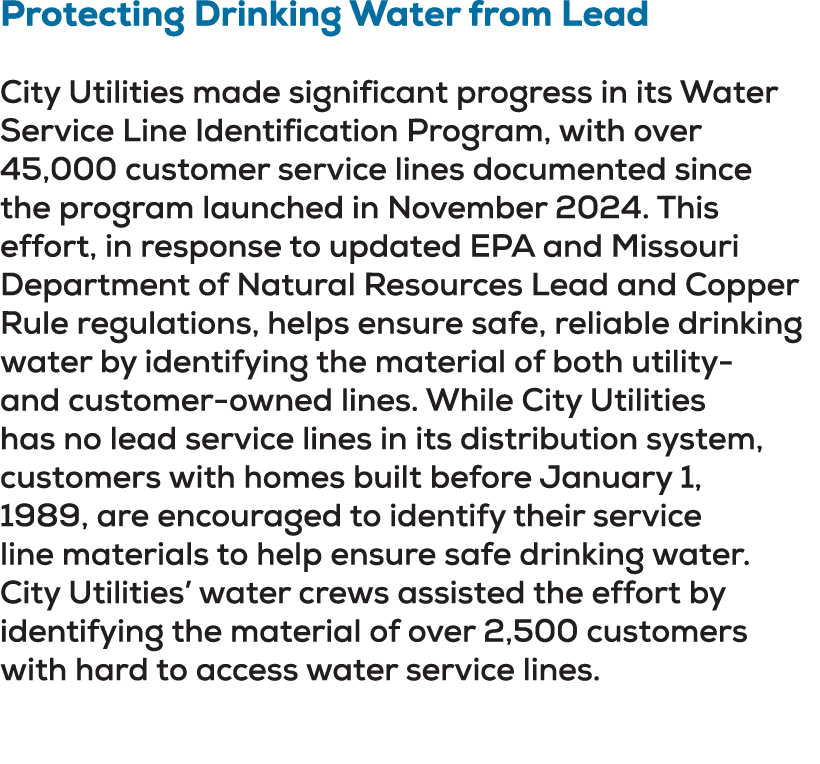 Protecting Drinking Water from Lead City Utilities made significant progress in its Water Service Line Identification...